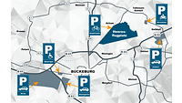 Eine schematische Karte vom Raum Bückeburg mit Parkplatzsymbolen.