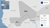 Eine Karte von Mali, die das Einsatzgebiet von EUTM Mali zeigt