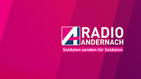 Das Logo von Radio Andernach auf magentafarbenem Hintergrund