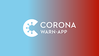 Das Logo der Corona-Warn-App in Weiß auf einer Farbfläche mit blau-rotem Verlauf