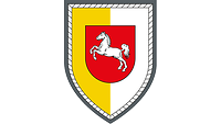 An escutcheon is divided into yellow and white halves, with an inescutcheon showing a prancing white horse on a red field.