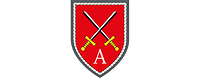 Auf Rot kreuzen sich zwei silberne Schwerter mit goldenen Griffen, darunter ein A für Ausbildung.
