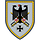 Auf grauem Grund kreuzen sich zwei Schwerter, darauf der Bundesadler, am Fuß das Eiserne Kreuz. 