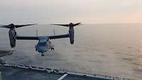 Anflug einer Osprey auf den Flugzeugträger.