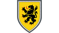 Auf dem goldenen Wappen ist ein schwarzer, rechtsgewendeter Löwe mit roter Zunge und roten Krallen.