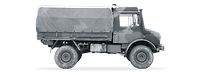Ein Fahrzeug vom Typ LKW 2t gl Unimog freigestellt in Seitenansicht